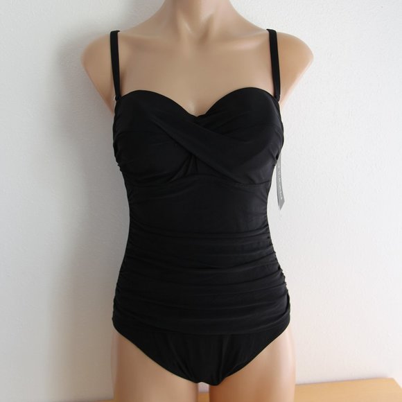 NWT Profile by Gottex One Piece Bra sized Swimsuit 8 D cup Black underwire - Picture 2 of 4